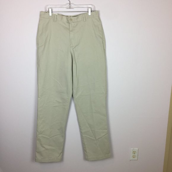New Eddie Bauer Khaki Chino Pants Mens 34X34 Relaxed Fit Beige Wrinkle Resistant